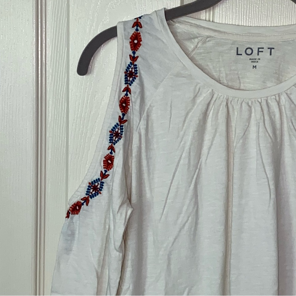 LOFT Floral Embroidered Open Shoulder Top - Picture 7 of 8